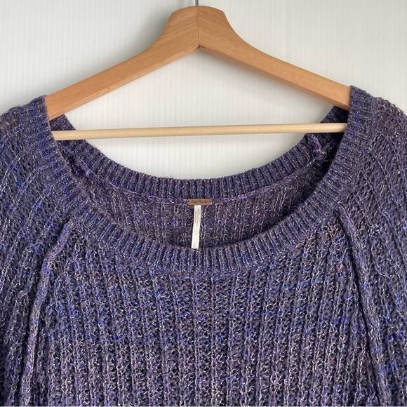 Free People dark plum cable knit sweater long sleeve size medium purple - Picture 7 of 9